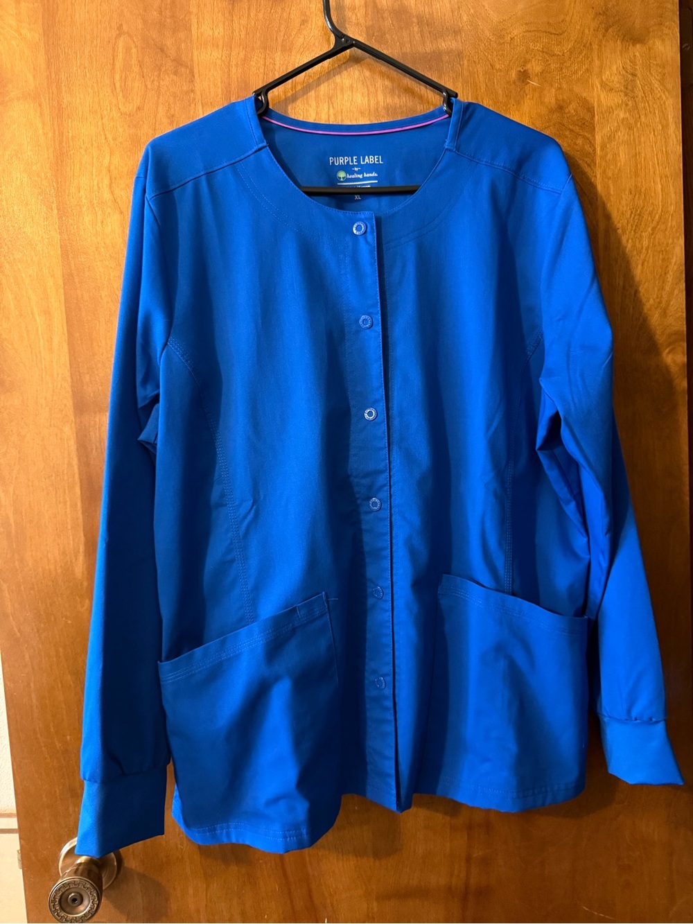 healing hands Royal Blue Snap-Front Scrub Jacket